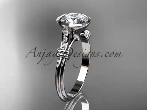 14k white gold diamond leaf and vine wedding ring,engagement ring with "Forever One" Moissanite center stone ADLR23