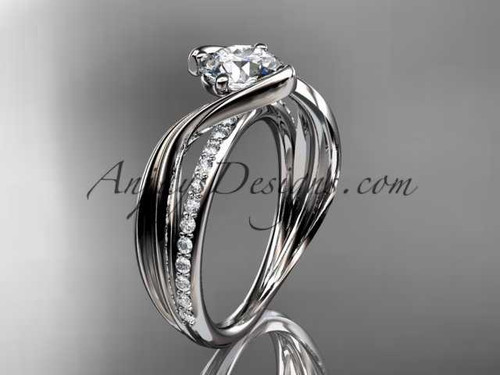 14kt white gold diamond leaf and vine wedding ring, engagement ring with "Forever One" Moissanite center stone ADLR78