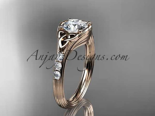 14kt rose gold diamond celtic trinity knot wedding ring, engagement ring with a "Forever One" Moissanite center stone CT7333 14kt rose gold diamond celtic trinity knot wedding ring, engagement ring with a "Forever One" Moissanite center stone CT7333