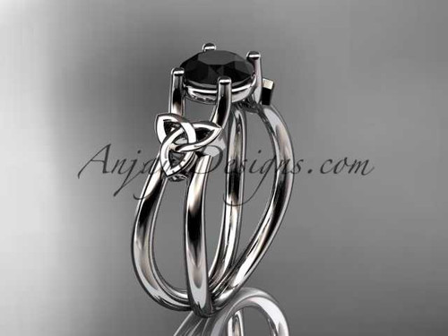14kt white gold celtic trinity knot wedding ring, engagement ring with a Black Diamond center stone CT7130