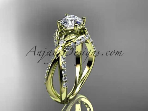 Flower Engagement Ring with a "Forever One" Moissanite center stone, 14kt Yellow Gold Diamond Ring ADLR218
