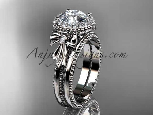 14kt white gold diamond unique engagement set, wedding ring with a "Forever One" Moissanite center stone ADER157S