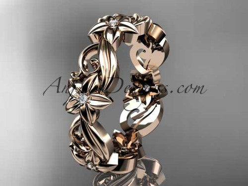 14kt rose gold diamond flower wedding ring, engagement ring, wedding band ADLR217B