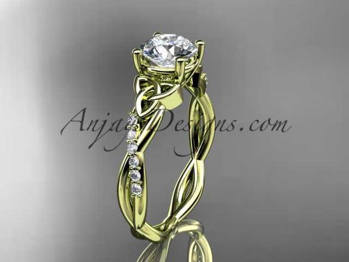 14kt yellow gold diamond celtic trinity knot wedding ring, engagement ring with a "Forever One" Moissanite center stone CT7388 14kt yellow gold diamond celtic trinity knot wedding ring, engagement ring with a "Forever One" Moissanite center stone CT7388