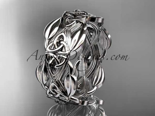 14kt white gold diamond celtic trinity knot wedding band, engagement ring CT7259B