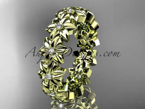 14kt yellow gold diamond flower wedding ring, engagement ring, wedding band ADLR57B