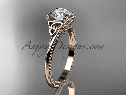 1ct lab grown diamond Celtic engagement ring, 14k rose gold Irish knot IGI