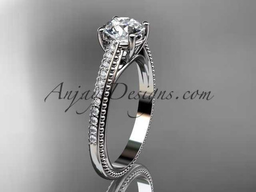 platinum diamond unique engagement ring, wedding ring with "Forever One" Moissanite center stone ADER87