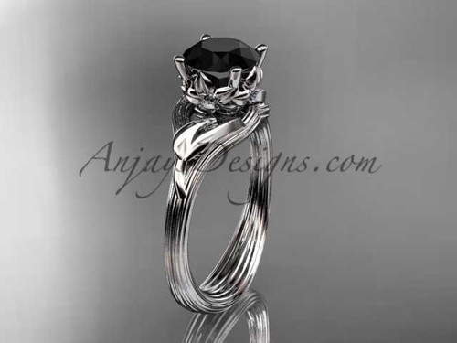 Gorgeous Flower and Leaf Wedding Ring, Platinum Black Diamond Engagement Ring ADLR240