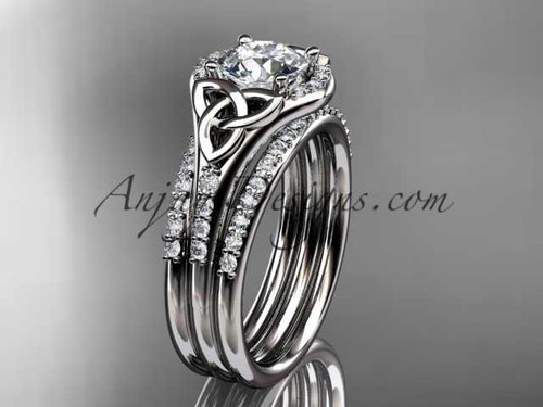 platinum diamond celtic trinity knot wedding ring, engagement ring with a double matching band CT7126S