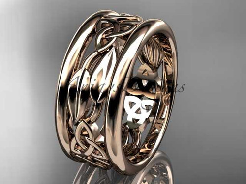 Celtic wedding band, 14k rose gold nature inspired