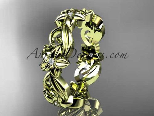 14kt yellow gold diamond flower wedding ring, engagement ring, wedding band ADLR217B
