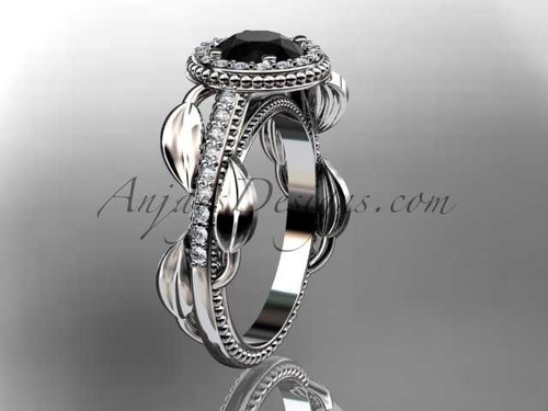 Platinum diamond unique engagement ring, wedding ring with a Black Diamond center stone ADLR229