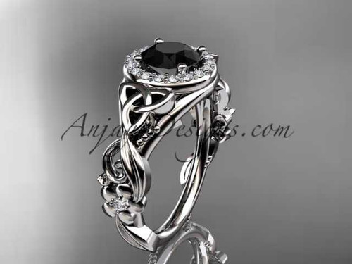 platinum diamond celtic trinity knot wedding ring, engagement ring with a Black Diamond center stone CT7300