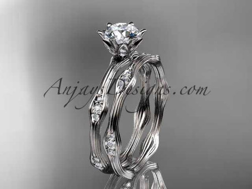14kt white gold diamond wedding ring, engagement ring, engagement set with a "Forever One" Moissanite center stone ADLR132S