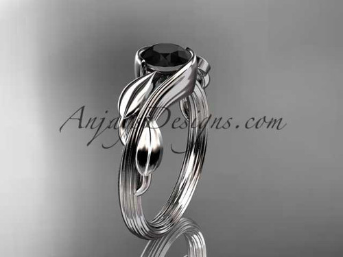 Platinum leaf and vine wedding ring, engagement ring with a Black Diamond center stone ADLR273