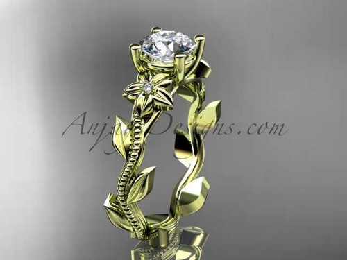 Unique 14kt yellow gold diamond flower, leaf and vine wedding ring, engagement ring ADLR238