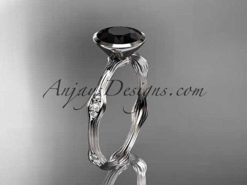 platinum diamond vine wedding ring, engagement ring with Black Diamond center stone ADLR21A