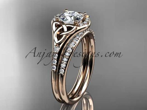 14kt rose gold diamond celtic trinity knot wedding ring, engagement set CT7126S