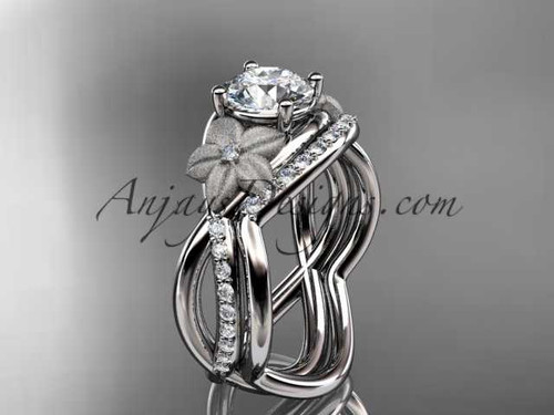 Diamond Floral Wedding Ring Set, 14kt White Gold set with a "Forever One" Moissanite center stone ADLR90S Diamond Floral Wedding Ring Set, 14kt White Gold set with a "Forever One" Moissanite center stone ADLR90S