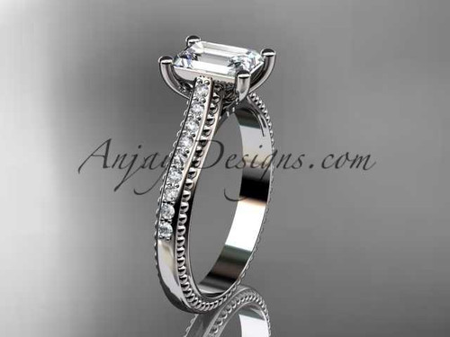 14kt white gold diamond unique engagement ring, wedding ring with a "Forever One" Moissanite center stone ADER113