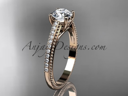 14kt rose gold diamond unique engagement ring, wedding ring with  "Forever One" Moissanite center stone ADER87