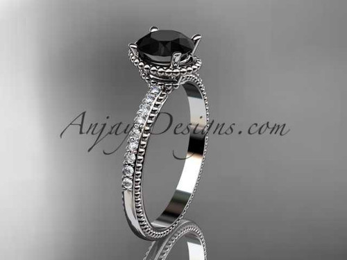 Stunning Black Diamond Engagement Ring, Platinum Awesome Bridal Ring ADER86