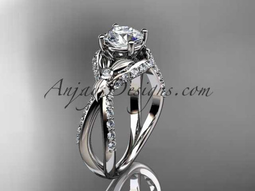 Glorious Leaf Engagement Ring, Platinum Diamond Wedding Ring ADLR218