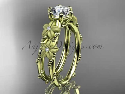 Modern Flower Vine Engagement Ring, 14kt Yellow Gold Unique Bridal Ring ADLR66