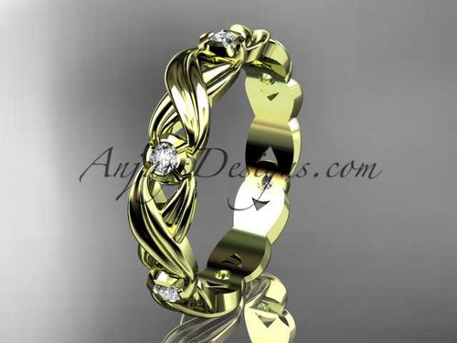 14kt yellow gold diamond leaf and vine wedding ring, engagement ring,wedding band ADLR19
