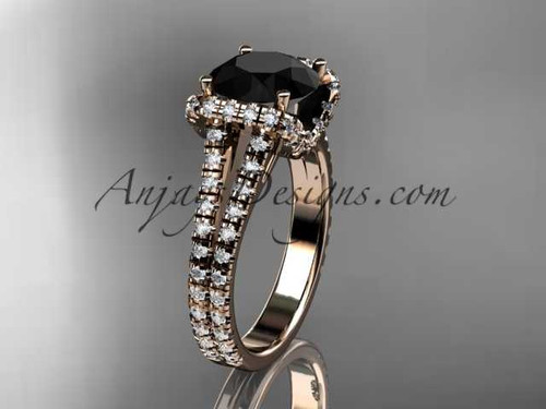 14kt rose gold diamond unique engagement ring, wedding ring with a Black Diamond center stone ADER107