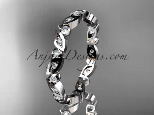 14k white gold diamond leaf and vine wedding band,engagement ring ADLR13B