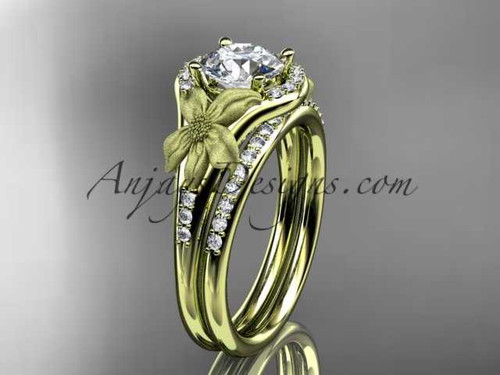 14kt yellow gold diamond leaf and vine wedding ring, engagement set ADLR91S