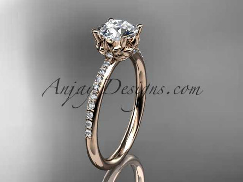 14kt rose gold diamond floral wedding ring, engagement ring with a "Forever One" Moissanite center stone ADLR92