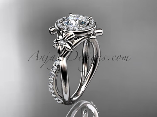 platinum diamond leaf and vine wedding ring, engagement ring ADLR89