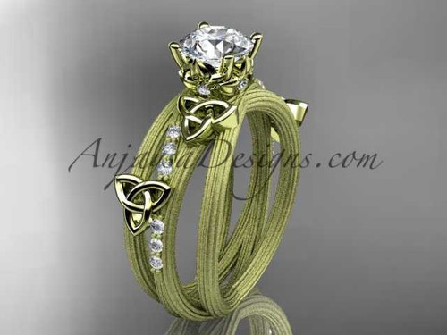 14kt yellow gold diamond celtic trinity knot wedding ring, engagement ring with a "Forever One" Moissanite center stone CT7329 14kt yellow gold diamond celtic trinity knot wedding ring, engagement ring with a "Forever One" Moissanite center stone CT7329