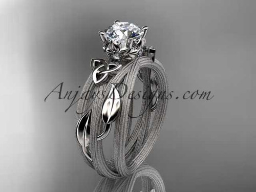 platinum diamond celtic trinity knot wedding ring, engagement ring with a "Forever One" Moissanite center stone CT7253
