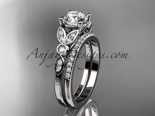 Unique Elegant Bridal Set, White Gold "Forever One" Moissanite Wedding Ring 