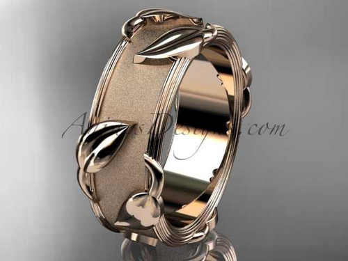 Leaf and Vine Perfect Wedding Band, 14kt White Gold Bridal Ring ADLR252G