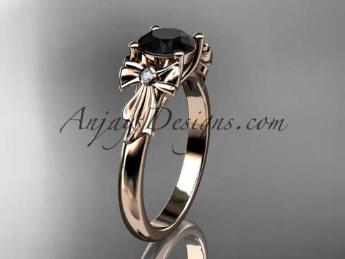 14kt rose gold diamond unique engagement ring, wedding ring with a Black Diamond center stone ADER154