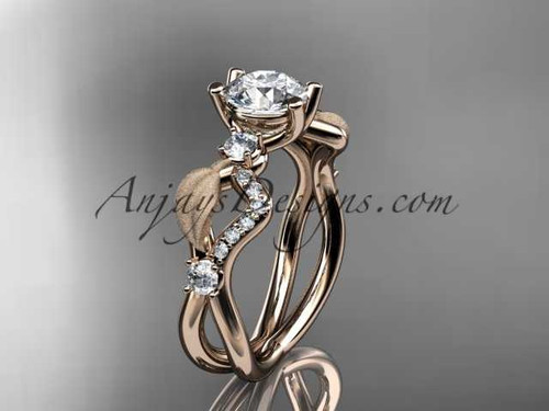 14k rose gold diamond leaf and vine wedding ring, engagement ring ADLR68