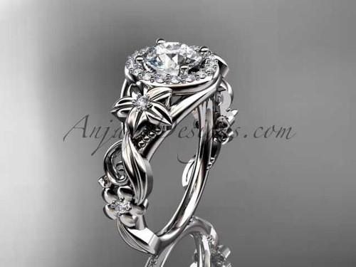 1 Carat Lab Grown Diamond Ring - Nature Inspired Engagement Ring - 1 CT Diamond Halo - Platinum Flower Wedding Ring ADLR300