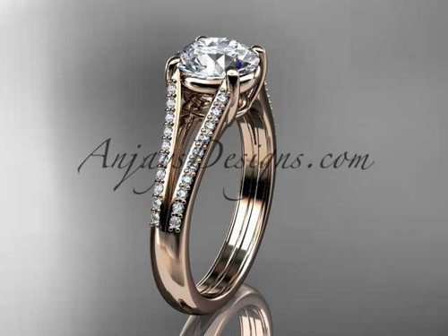 14kt rose gold diamond unique engagement ring, wedding ring with a "Forever One" Moissanite center stone ADER108