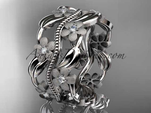 14kt white gold diamond leaf and vine wedding band, engagement ring ADLR188B