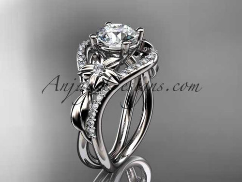 Unique 14kt white gold diamond leaf and vine wedding ring, engagement ring ADLR244