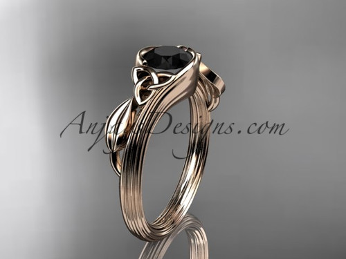 Modern Trinity Knot Celtic Engagement Rings, Rose Gold Black Diamond Wedding Ring  