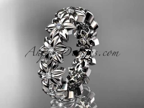 14kt white gold diamond flower wedding ring, engagement ring, wedding band ADLR57B