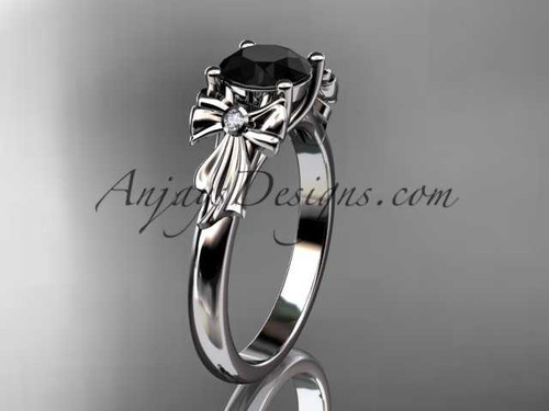 platinum diamond unique engagement ring, wedding ring with a Black Diamond center stone ADER154