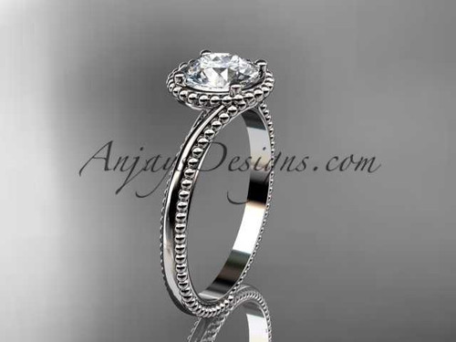 14kt white gold wedding ring, engagement ring with a "Forever One" Moissanite center stone ADLR389