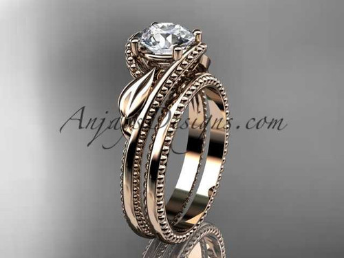 Unique 14kt rose gold engagement set with a "Forever One" Moissanite center stone ADLR322S